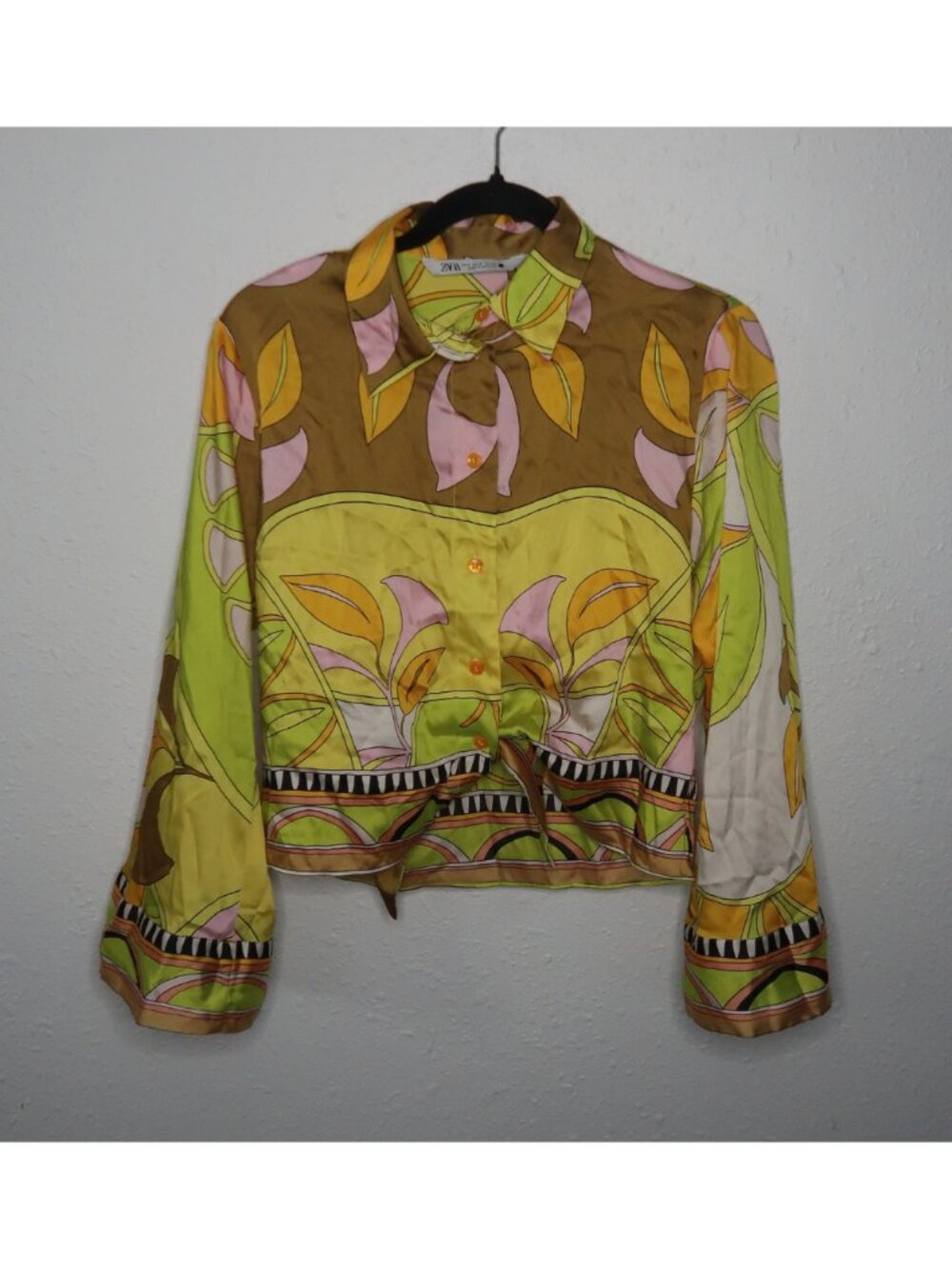 Zara Buttoned Up Pucci Graphic Silky Yellow Longsleeve Top